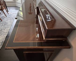 Drexel Heritage Et Cetera Collection Black Lacquer Sideboard with Hand-Painted Asian Garden Theme. Measures 78" W x 20" D x 32" H. Photo 5 of 8.