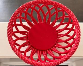 Espana Tabletops Red Ceramic Basketweave Bowl. Photo 2 of 2.