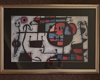"The Skiing Lesson" Framed Print by Joan Miro. Measures Approximately 36" x 24" Overall. 