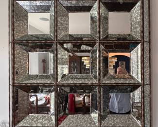 Nine-Panel Hollywood Regency Smoked Glass Mirror. Measures 40" x 40". Photo 1 of 2. 