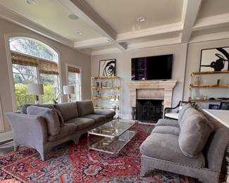 Dual Fabric-Upholstered L-Shape, Down-Filled Sectional Sofa. Measures 116" W x 116" W. Works Equally Well As Two Independent Sofas. Photo 2 of 8. 