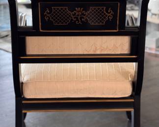 Drexel Heritage Chinoiserie Black Lacquer / Hollywood Regency Arm Chairs. Each Measures 24" W x 24" D with 19" Seat Height. Photo 3 of 6. 