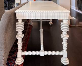 Noir Solid Mahogany Hand-Carved Portuguese Writing Desk in White Finish. Measures 72" W x 32" D x 32" H. Photo 3 of 6. 