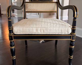 Drexel Heritage Chinoiserie Black Lacquer / Hollywood Regency Arm Chairs. Each Measures 24" W x 24" D with 19" Seat Height. Photo 1 of 6. 