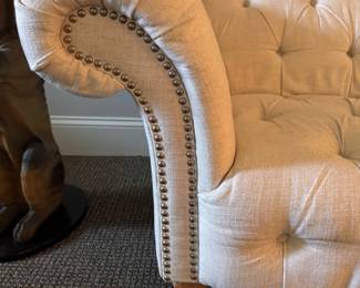 Linen Upholstered Tufted Chesterfield Loveseat. Measures 65" W x 36" D. Photo 3 of 3.