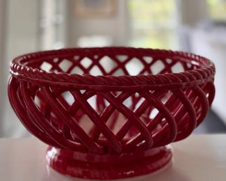 Espana Tabletops Red Ceramic Basketweave Bowl.  Photo 1 of 2. 