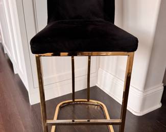 Velvet Upholstered Counter Stools with Polished Brass Frame - 4 Available. Each Measures 16" W x 20" D with  25" Seat Height. Photo 1 of 4. 