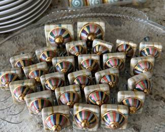 MacKenzie-Childs Foxtrot Multicolor Square Petit ceramic cabinet knobs