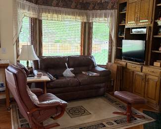 Leather loveseat, leather recliner lounge chair with ottoman 