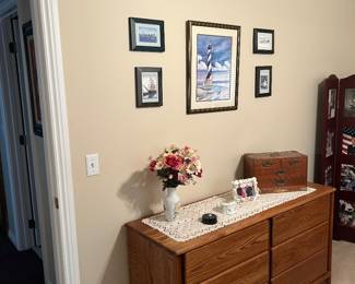 Oak dresser, framed artwork