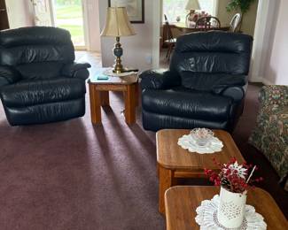 Leather recliners, side tables