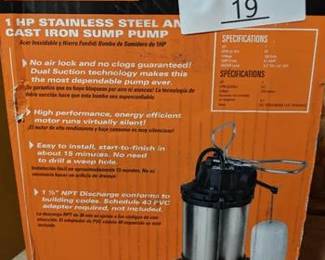 1 HP Stainless Steel Dual Suction Sump Pump