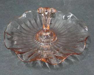 Pink Glass Pedestal Dish With Scalloped Rim