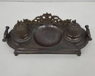 Bronze Double Inkwell With Ornamental Details