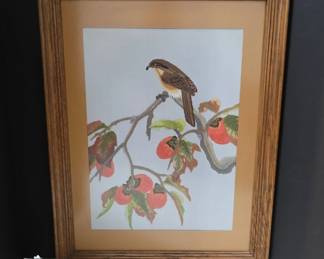 Framed Embroidered Bird on Branch Artwork