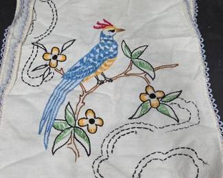 Embroidered Table Runner With Bird Motif
