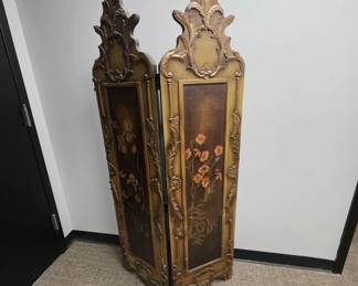 Hand-Painted Ornate Wood Folding Screen