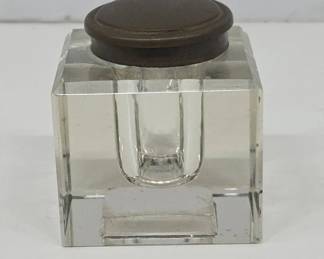 German Glass and Metal Ink Well Marked Gesch