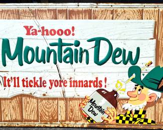 RARE LARGE MOUNTAIN DEW METAL SIGN W HILLBILLY 58 X 35