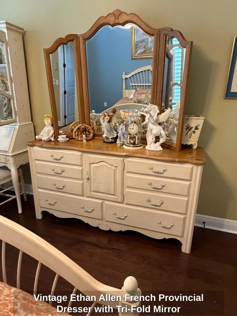 Vintage Ethan Allen French Provincial Dresser with TriFold Mirror
