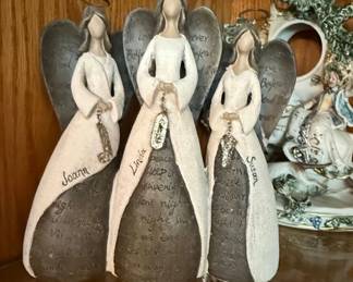 Set of Three Angel Figurines with Inspirational Text