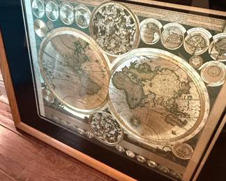 Antique World Map Print Planisphaerium Terrestre by Peter Schenk the Elder with Celestial Charts