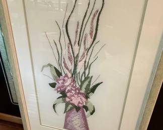 Vintage Framed Crewel Embroidery Art