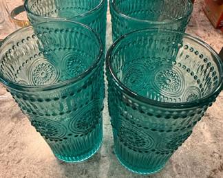 The Pioneer Woman Adeline Turquoise Hobnail Glass Tumblers