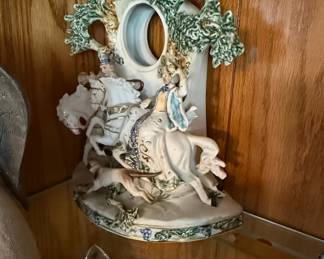 Porcelain Figurine Clock Case with Equestrian Scene