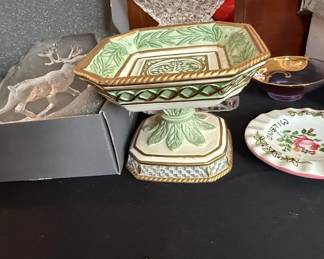 Fitz and Floyd Octagonal Pedestal Bowl with Leaf Motif