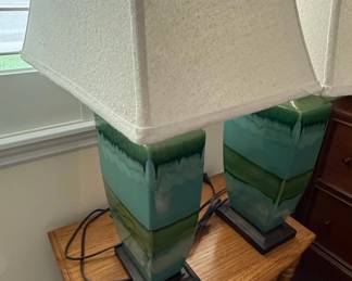 Pair of Glazed Ceramic Table Lamps with Drip Glaze