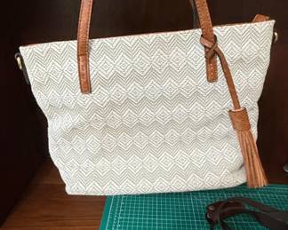 Woven Tote Bag with Faux Leather Straps and Tassel Accent