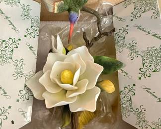 Andrea by Sadek Porcelain Hummingbird with White Magnolia Figurine