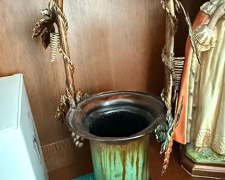 Art Nouveau Style Ewer or Vase with Wrought Iron Handle