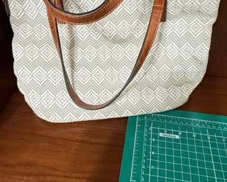 Geometric Woven Tote Bag with Faux Leather Straps