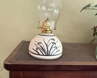 Vintage Blue Floral Ceramic Oil Lamp