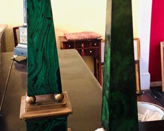 Faux Painted Maliachite Obelisks