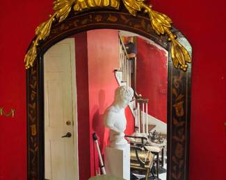 19th Century Marquetry Mirror w/ Gold Eagle
