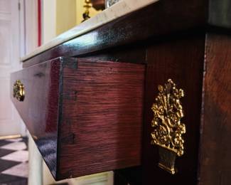 French Empire Petticoat Mirror Pier Table w/ Faux Marble Columns