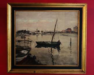 Oil on Canvas Signed Boat Painting