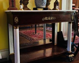 French Empire Petticoat Mirror Pier Table w/ Faux Marble Columns
