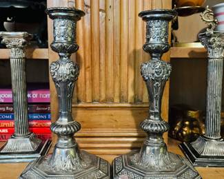 Pair of Ornate Silverplate Candlesticks