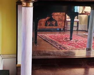 French Empire Petticoat Mirror Pier Table w/ Faux Marble Columns