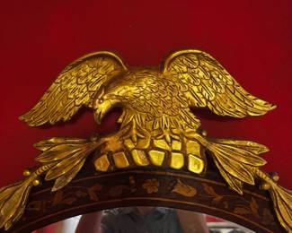 19th Century Marquetry Mirror w/ Gold Eagle