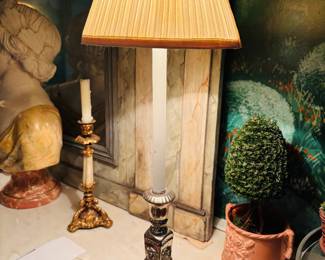 Pair of Silverplated Candlestick Lamps