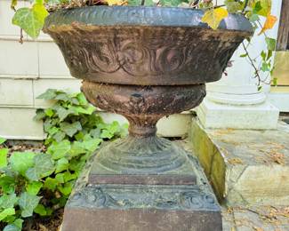 Pair of Antique Cast Iron Urns