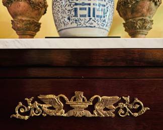 French Empire Petticoat Mirror Pier Table w/ Faux Marble Columns