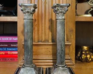 Pair of Ornate Silverplate Candlesticks