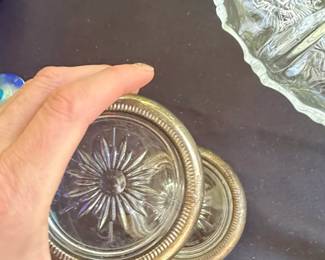 Cloisonn Enamel Miniature Vase and SilverPlated Glass Coasters Set of second image