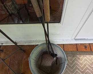 Vintage Fireplace Tool Set with Galvanized Bucket